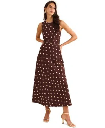 1.state Womens Printed Sleeveless Top Polka Dot Midi Skirt In Mahogany