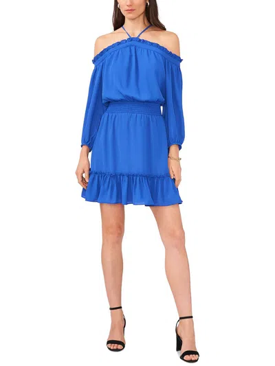 1.state Womens Ruffled Chiffon Sheath Dress In Blue