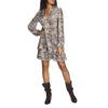 1.state Sultry Snakeskin Print Ruffled Long Sleeve Wrap Dress In Multi
