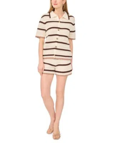 1.state Womens Striped Button Down Shirt Pull On Shorts In Neutral