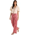 1.state Womens Tie Front Flutter Sleeve Blouse Printed Wide Leg Pull On Pants In Magenta