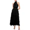 1.state Women's Smocked Cascade-ruffle Halter Maxi Dress In Black