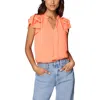 1.state Womens V-neck Ruffled Neck Blouse In Orange