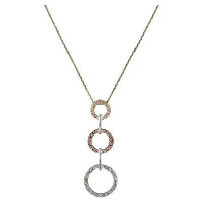 Pre-owned 1stdibs 0.14ctw Diamond 3-ring Pendant Necklace 14k Tri-toned Gold 20" Cable Chain In Multi