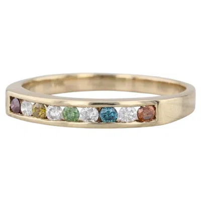 Pre-owned 1stdibs 0.22ctw Multicolor Diamond Ring 14k Gold Stackable Wedding Band Size 6.75