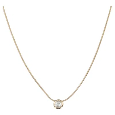 Pre-owned 1stdibs 0.25ct Diamond Solitaire Pendant Necklace 14k Yellow Gold 18" Snake Chain