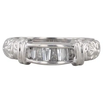 Pre-owned 1stdibs 0.25ctw Diamond Wedding Ring 14k White Gold Floral Stackable Annivesary Band