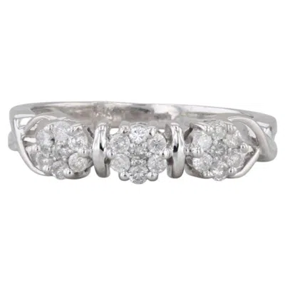 Pre-owned 1stdibs 0.27ctw Diamond Flower Clusters Ring 14k White Gold Size 6 Stackable Bridal