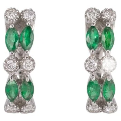Pre-owned 1stdibs 1 Carat Emerald Diamond 18k White Gold J-hoop Huggie Earrings
