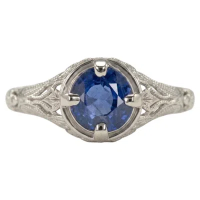 Pre-owned 1stdibs 1 Carat Natural Blue Sapphire Vintage Style Filigree Solitaire Ring