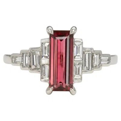 Pre-owned 1stdibs 1 Carat Natural Red Spinel Diamond Art Deco Style Platinum Cocktail Ring
