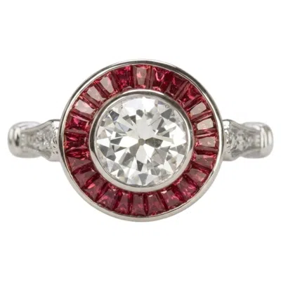 Pre-owned 1stdibs 1 Carat Old European Cut Diamond Ruby Art Deco Style Engagement Ring In Multi