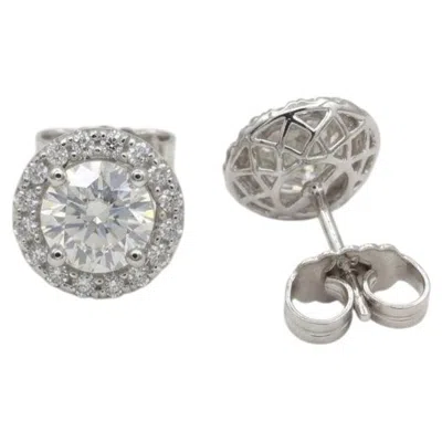 Pre-owned 1stdibs 1 Carat Round Brilliant Cut Diamond Halo Stud Earrings In 14k White Gold