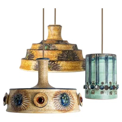 Pre-owned 1stdibs 1 Of 3 Blue Ceramic Pendant Lights, Denmark, 1970