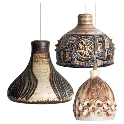 Pre-owned 1stdibs 1 Of 3 Ceramic Brown Beige Pendants, Denmark 1960s