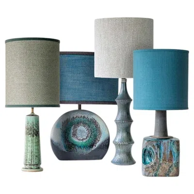 Pre-owned 1stdibs 1 Of The 4 Blue Green Brown Ceramic Lamps With Custom Lampshades By R. Houben