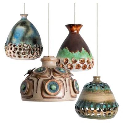 Pre-owned 1stdibs 1 Of The 4 Ceramic Green Brown Blue Pendants, Denmark 1970