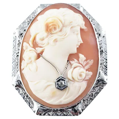 Pre-owned 1stdibs 10 Karat White Gold Cameo Brooch / Pendant
