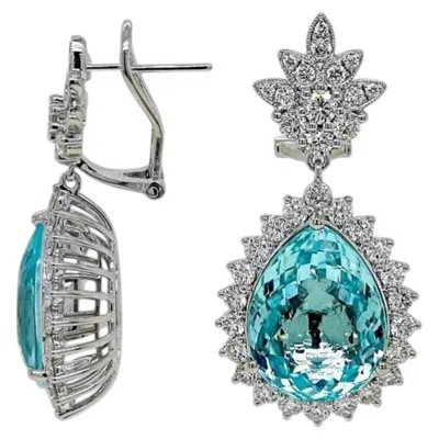 Pre-owned 1stdibs 10.08ct Intense Copper-bearing Greenish Blue Paraiba Tourmaline Earring 18k Gold