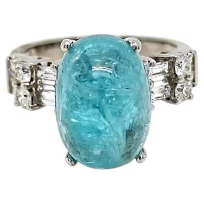 Pre-owned 1stdibs 10.36ct Oval Vivid Greenish Blue Paraiba Tourmaline Ring 18k White Gold Gia Cert