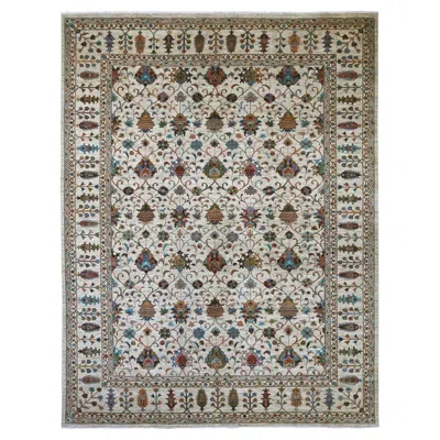 Pre-owned 1stdibs 10'7"x13'7" Ivory Afghan Sultani With Pomegranate Design Hand Knotted Wool Rug In White