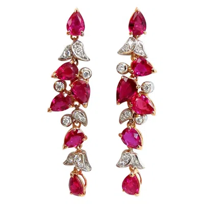 Pre-owned 1stdibs 10.88 Carat Natural Red No Heat Ruby Diamond Dangle Earrings 18 Karat Unheated*