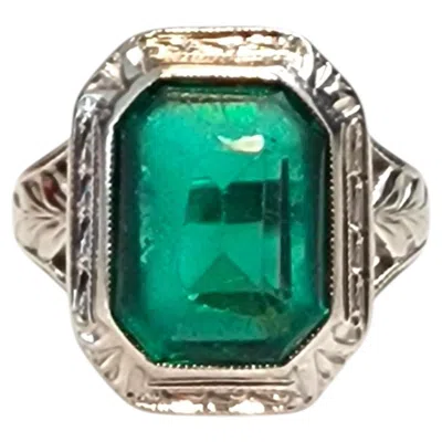 Pre-owned 1stdibs 10k White Gold Simulated Emerald Ring #25452