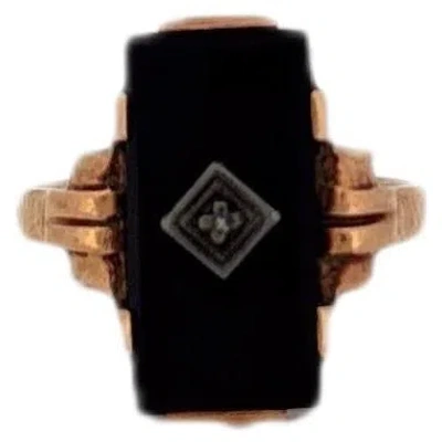Pre-owned 1stdibs 10k Yellow Gold Rectangle Onyx With Diamond Ring Art Deco