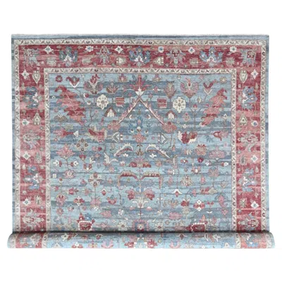 Pre-owned 1stdibs 10'x14' Blue Antiqued Persian Heriz All Over Design Hand Knotted Pure Wool Rug