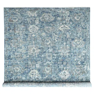 Pre-owned 1stdibs 10'x14' Blue Broken And Erased Persian Design Hand Knotted Wool Oriental Rug