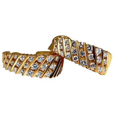 Pre-owned 1stdibs 1.10 Carat Natural Diamonds Slant Row Channel Semi Hoop Earrings 14 Karat* In Multi