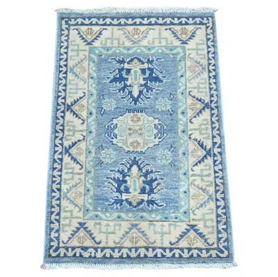 Pre-owned 1stdibs 1'10"x2'9" Blue Hand Knotted Vintage Look Kazak With Tribal Design Wool Mat Rug