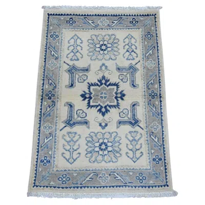 Pre-owned 1stdibs 1'10"x2'9" Ivory Vintage Look Kazak With Tribal Design Hand Knotted Wool Mat Rug In White