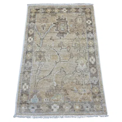 Pre-owned 1stdibs 1'10"x3' Ecru Brown Hand Knotted Pure Wool Afghan Angora Oushak Mat Sample Rug