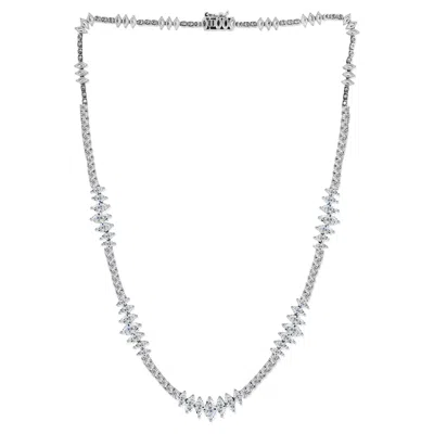 Pre-owned 1stdibs 11.58 Carats Round & Marquise Diamond Stations Tennis Necklace 18k White Gold