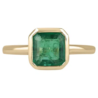 Pre-owned 1stdibs 1.15ct Vivid Green Asscher Cut Emerald Solitaire Bezel Set Gold Ring