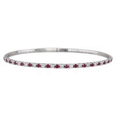 Pre-owned 1stdibs 1.25ctw Diamond Ruby Flexible Bangle Tennis Bracelet 14k White Gold 6.75"