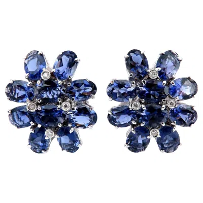 Pre-owned 1stdibs 12ct Natural Oval Purple Iolite Diamond Clip Earrings 18kt*