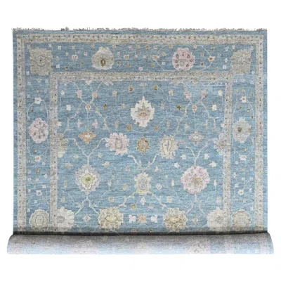 Pre-owned 1stdibs 12'x14'10" Blue Supple Collection Oushak Design Hand Knotted Shiny Wool Xl Rug