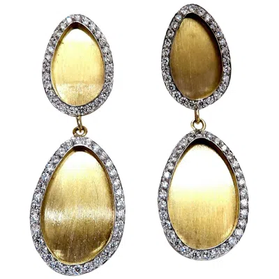 Pre-owned 1stdibs 1.30 Carat Natural Diamonds Tear Drop Form Brush Finish Clip Earrings 14 Karat* In Multi