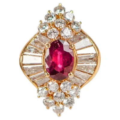 Pre-owned 1stdibs 1.30 Carat Natural Ruby And Diamond Ring In 18k Yellow Gold With Gem Report