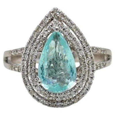 Pre-owned 1stdibs 1.32ct Vivid Neon Blue-green Paraiba Tourmaline Ring 18k White Gold Certified
