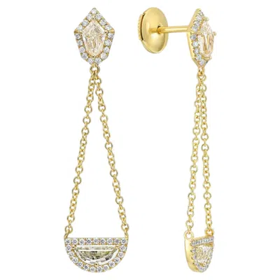 Pre-owned 1stdibs 1.34tcw Shield & Half Moon Natural Diamond 18k Gold Dangling Earring In Multi