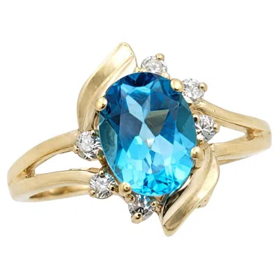 Pre-owned 1stdibs 1.35 Ct Blue Topaz Diamond 14k Yellow Gold Floral Ring