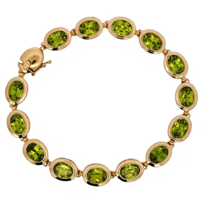 Pre-owned 1stdibs 14 Carat Oval Bezel Set Peridot 14k Gold Link Bracelet 7" In Multi