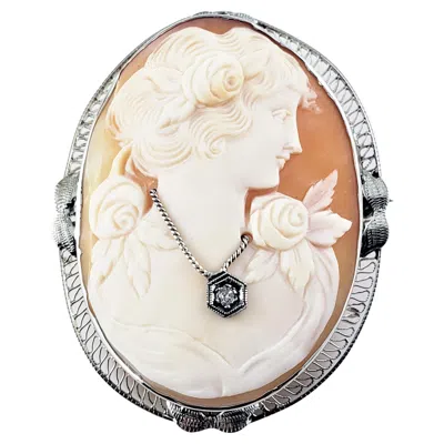 Pre-owned 1stdibs 14 Karat White Gold Cameo Brooch / Pin