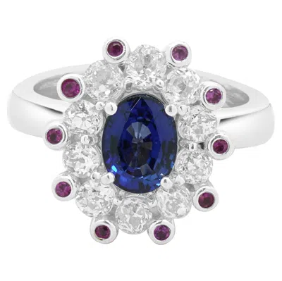 Pre-owned 1stdibs 14 Karat White Gold Sapphire, Diamond, And Ruby Cocktail Ring