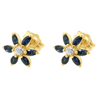 Pre-owned 1stdibs 14 Karat Yellow Gold Sapphire And Diamond Flower Stud Earrings