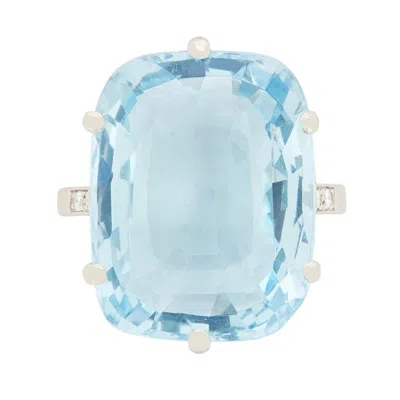 Pre-owned 1stdibs 14.71ct Cushion Cut Aquamarine Ring With Set Shoulders, Circa 1980s In Multi