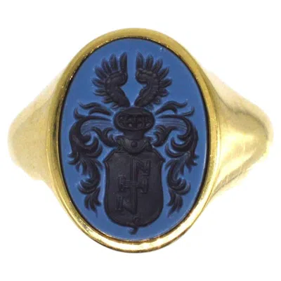 Pre-owned 1stdibs 14ct Gold Sardonyx Signet Ring W/ Armorial Intaglio Crest, Early 20th Century In Multi
